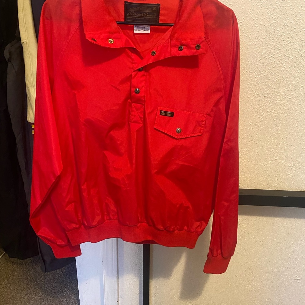 Vintage Eddie Bauer 90s Button Up Wind Breaker Bright Red